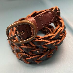 RETRO sz X Large Braided Leather Belt with Brass Studding and Buckle